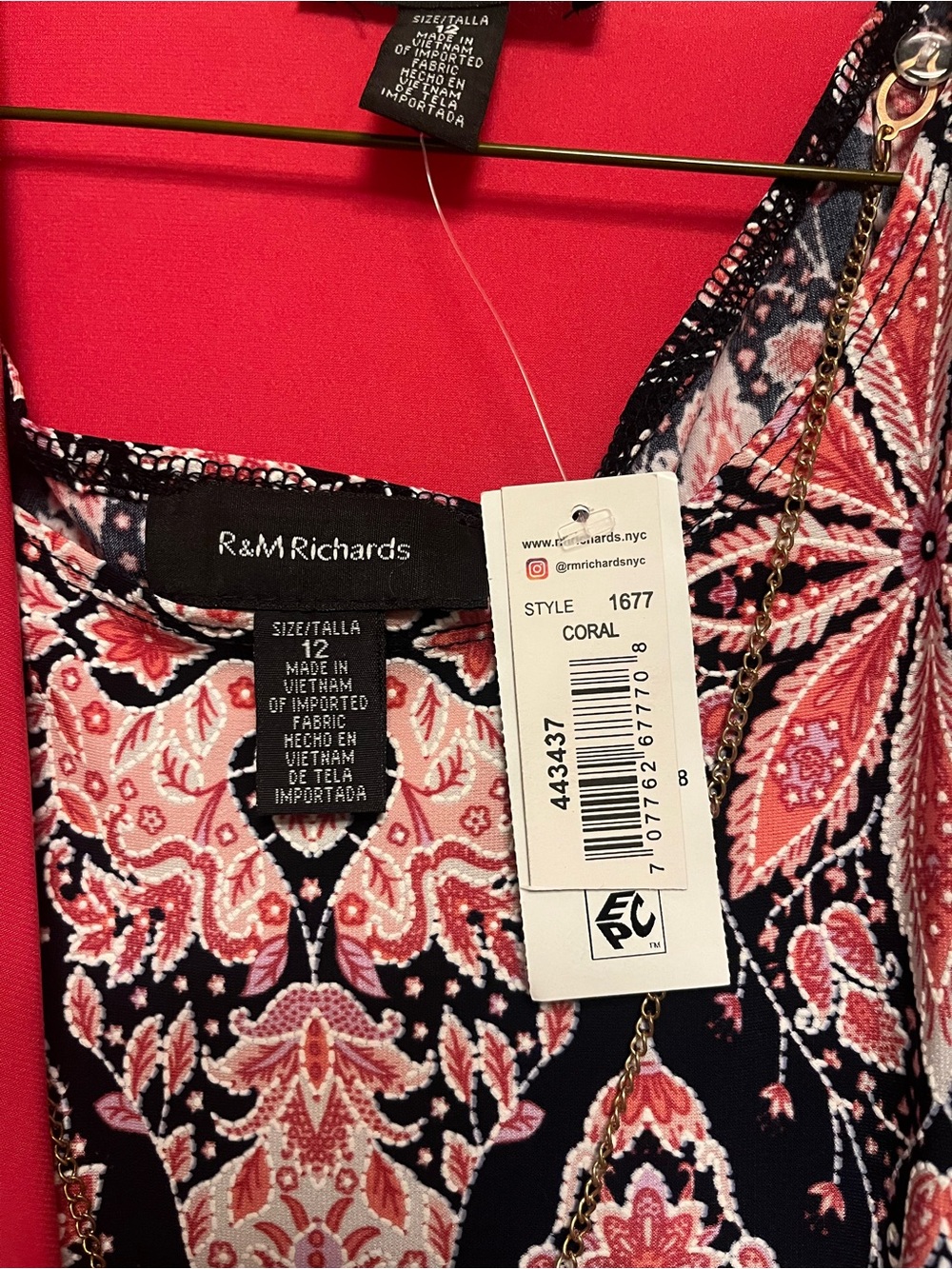 R&M Richards Coral and Navy Paisley-Print Dress